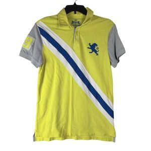 Express Fitted Polo Men Yellow Blue Athletic Short Sleeve Collared Shirt Large